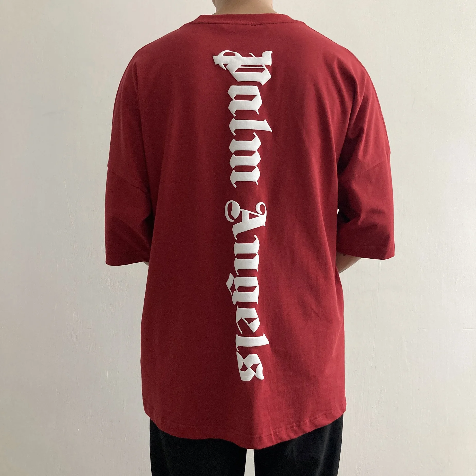 

Palm Angels new front rear letter printing short-sleeved loose men women casual fall-shoulder T-shirt trend PA-73