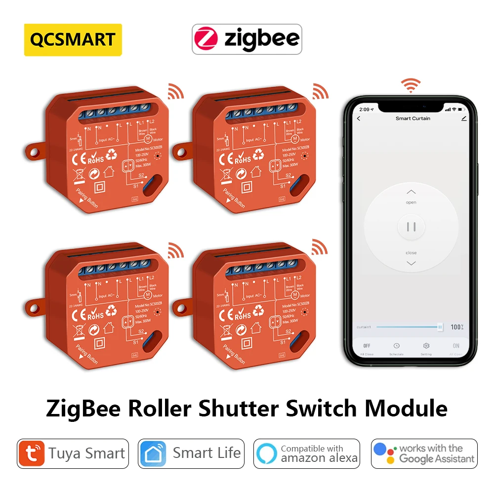 Рулонные жалюзи ZigBee 3,0 Tuya Smart Life, модуль переключения штор с дистанционным управлением через приложение Google Home Alexa