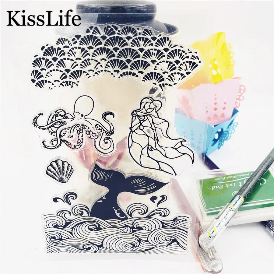 1 Sheet Beautiful Fish Tail Octopus Angel Clear Rubber Stamps for Scrapbooking Card Making Christmas Album Decors | Дом и сад