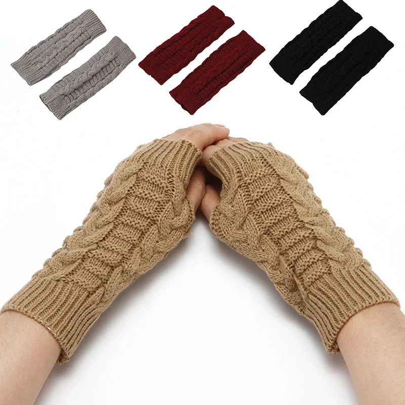 

Knitted gloves female autumn and winter warm half-finger gloves male woolen gloves female leaky acrylic cycling gloves