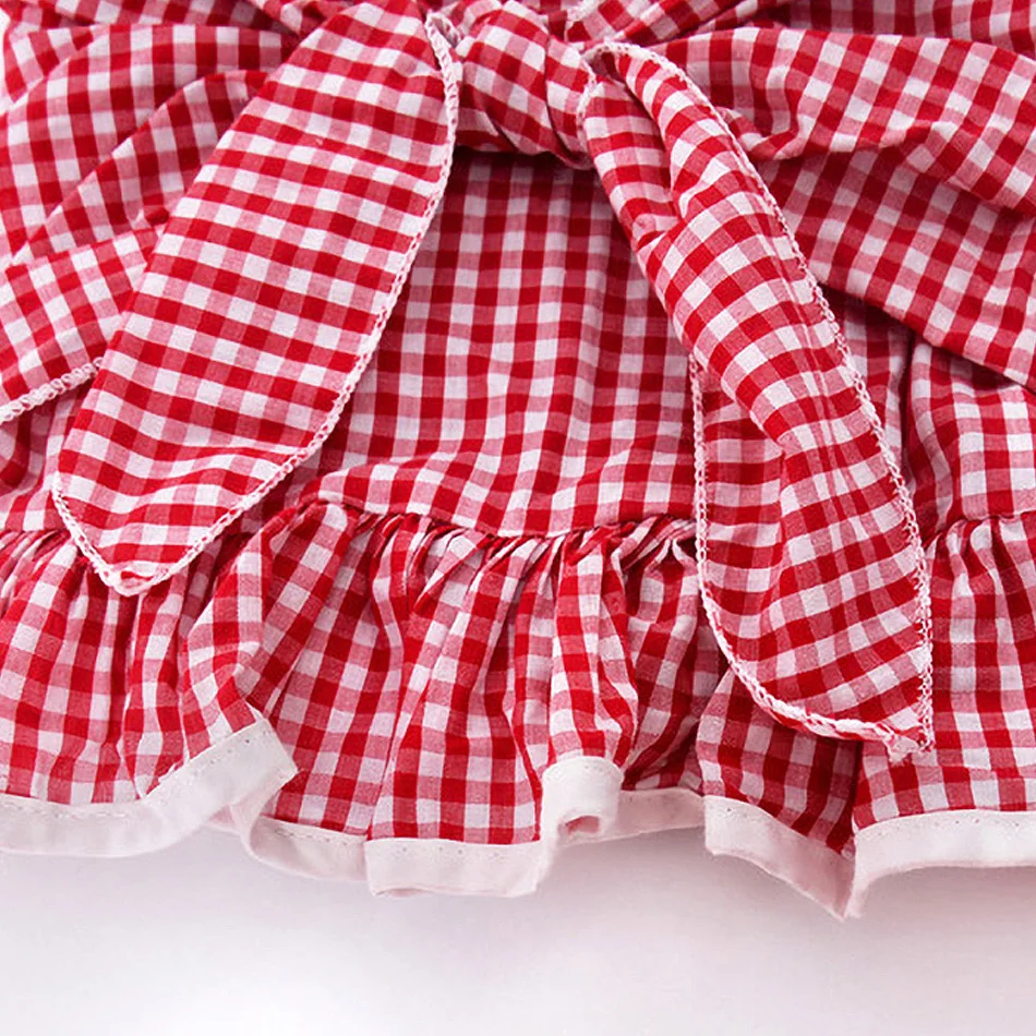 

1-6 Years Baby Girl Dress Kids Birthday Party Costume Bowknot Plaid Top and Pleated Skirt Child Baby Suit Girls Summer Dress