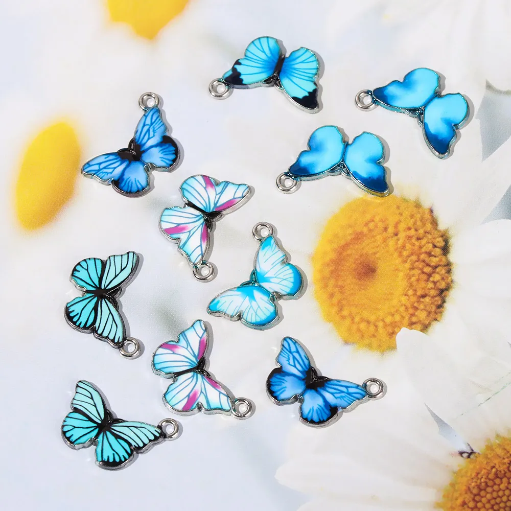 10 PCS Gift Earrings Accessories DIY Material Necklace Bracelet Handmade Jewelry Blue Enamel Butterfly Charms Animal Pendants | Украшения и