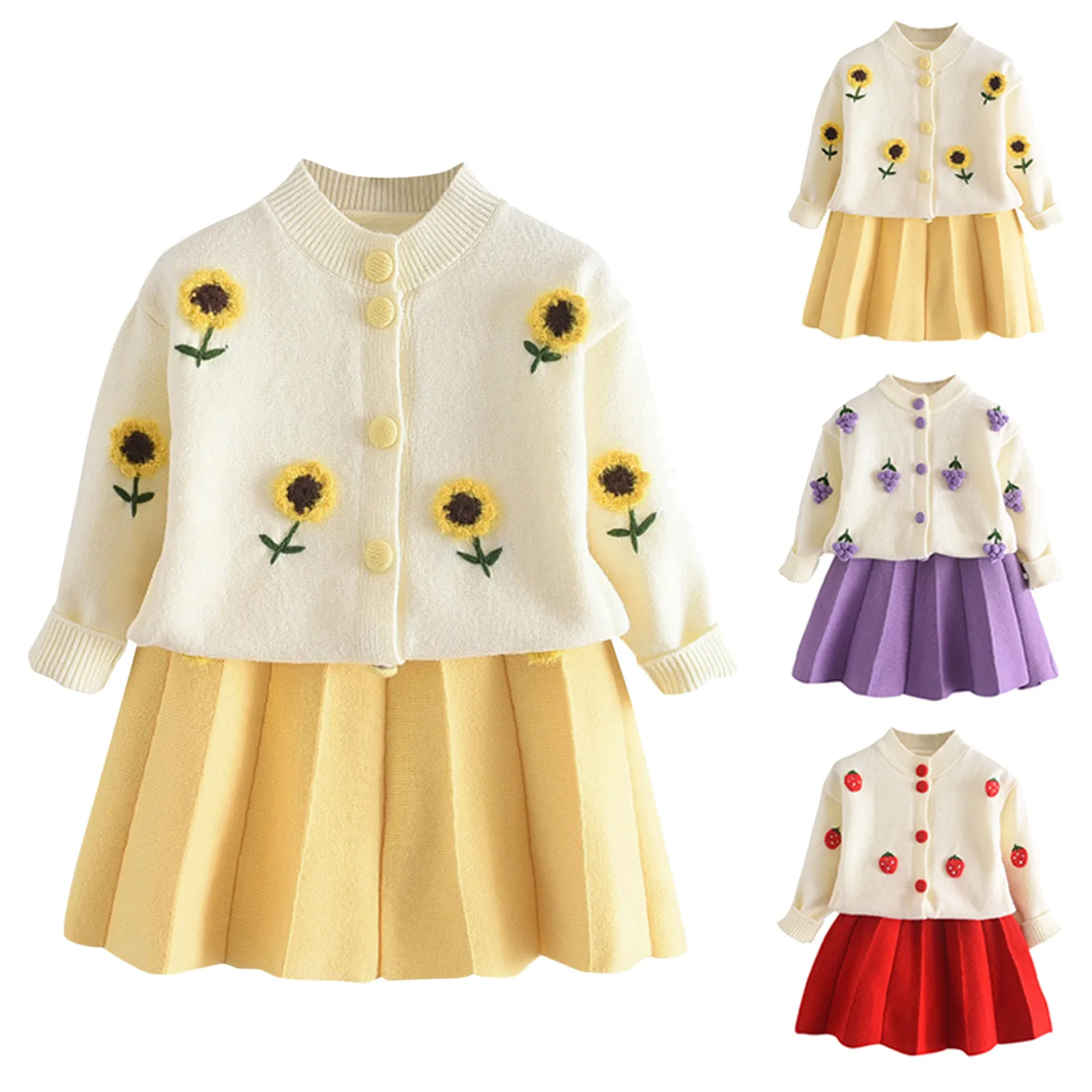 Toddler Kids Children Baby Girls Floral Knitted Cardigan Sweater Coats Skirt Set Long sleeve baby boy clothes winter sets E1 | Детская