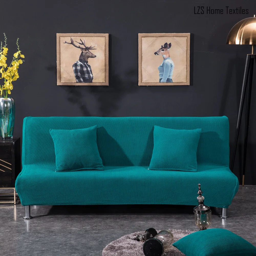 

Corn Fleece Fabric Armless Sofa Bed Cover Solid Color Without Armrest Big Elastic Folding Furniture Decoration Bench Covers