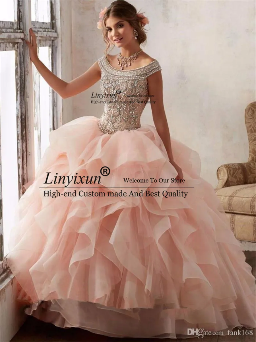 Шикарные платья Quinceanera 2019 с круглым вырезом шикарные бисером и блестками для