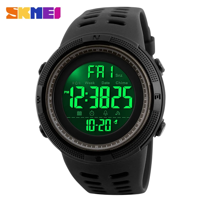 Black Brown SKMEI 1251, мужские спортивные часы, двойное время, мужские многофункциональные часы, будильник, Chrono, 5 бар, водонепроницаемые цифровые часы, reloj hombre - Цвет: Black Brown
