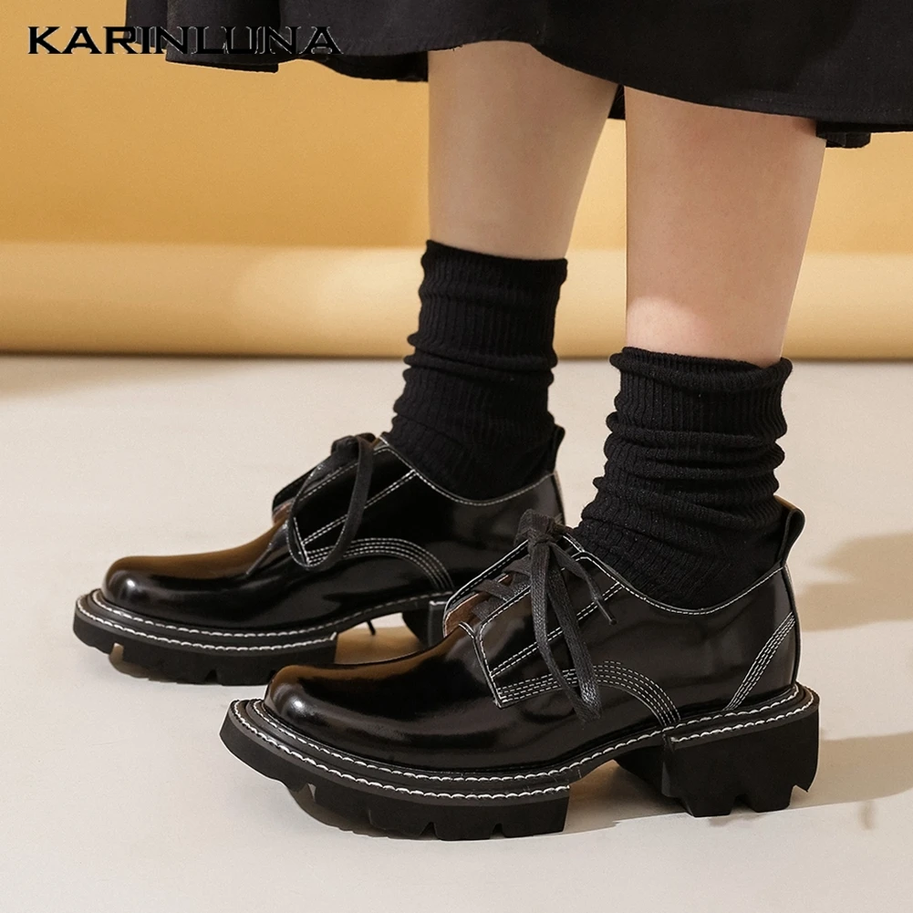 Karinluna/Новые брендовые туфли из натуральной кожи на квадратном каблуке размера