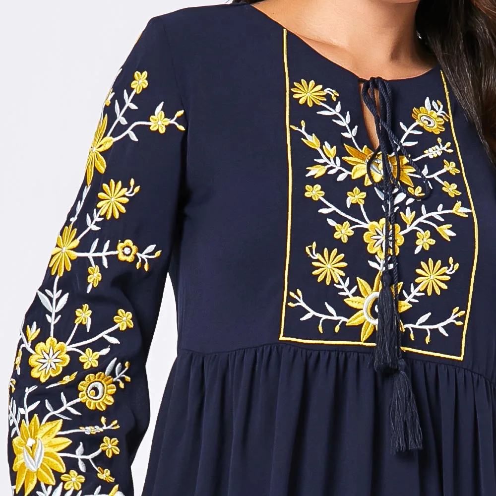 BNSQ Модное Длинное Платье с цветочной вышивкой осеннее платье тонкое платье из плотного бархата зимнее платье из двух тканей