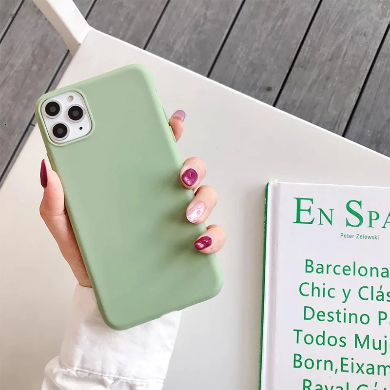 Карамельный чехол для телефона для IPhone 6, 6s, 7, 8 Plus, X, XR, XS, 11 Pro Max, милый простой однотонный Мягкий силиконовый чехол для, чехол для iPhone 11 - Цвет: Green