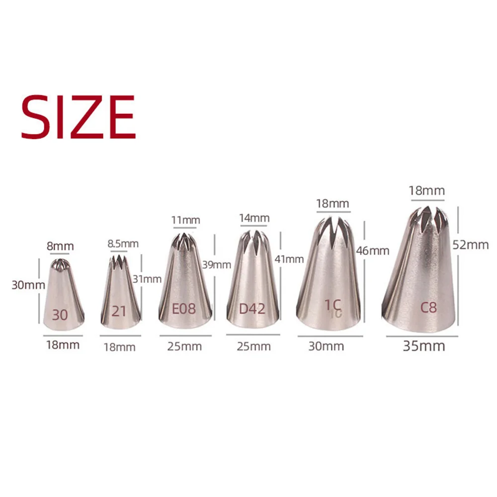 

6 Pcs/set Piping Nozzle Decoration Icing Tips 6 Sizes Cream Flower Rose Nozzles Cookies Baking Tool Cake Cupcake Decor