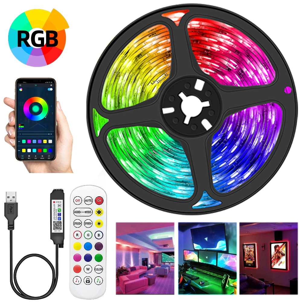 

Led Strip Light USB Flexible 5V 5050 Rgb Backlight Lamp Ribbon TV Wall Neon Tape Room Decor Indoor Lighting For Party Festive
