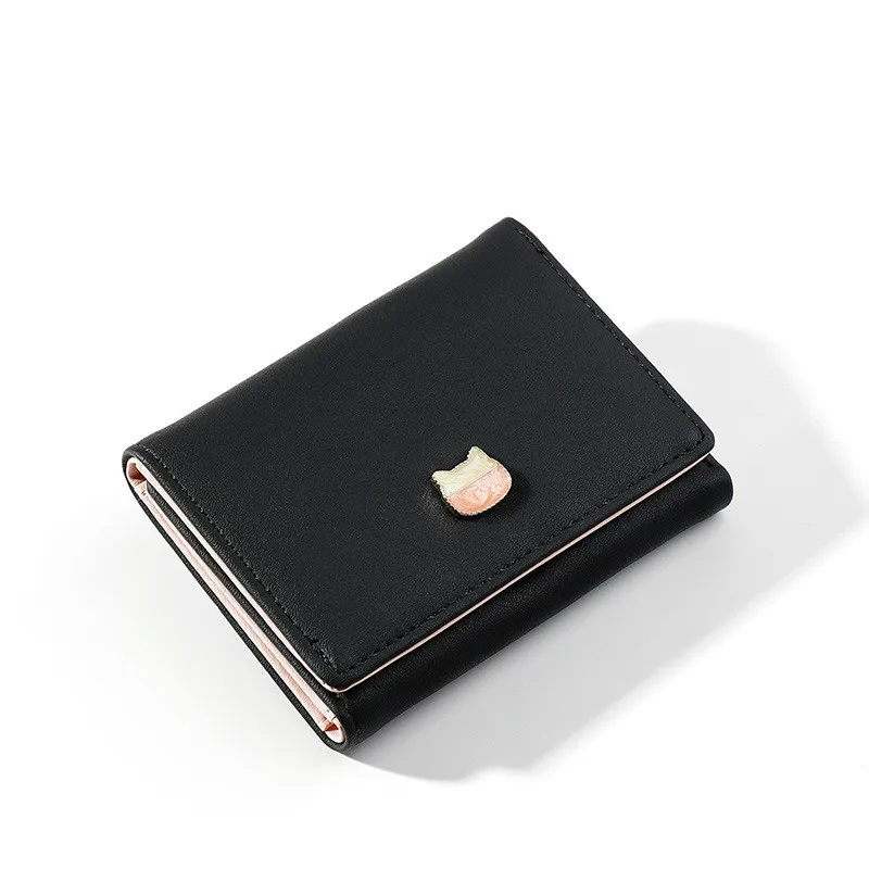 Короткий Симпатичный кошелек с изображением кошек кожаный три складных кошелька