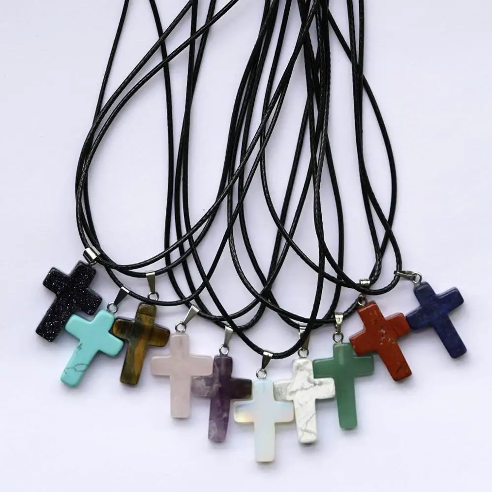ASHMITA натуральный кварцевый каменный крест кулон ожерелье женщины мужчины