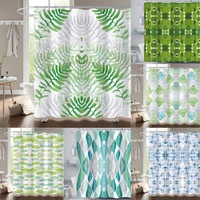Werfire Bathroom Curtain Tropical Green Plant Leaves Palm Boho Home Room Decor Mildew Proof Durable Shower Curtain with Hooks