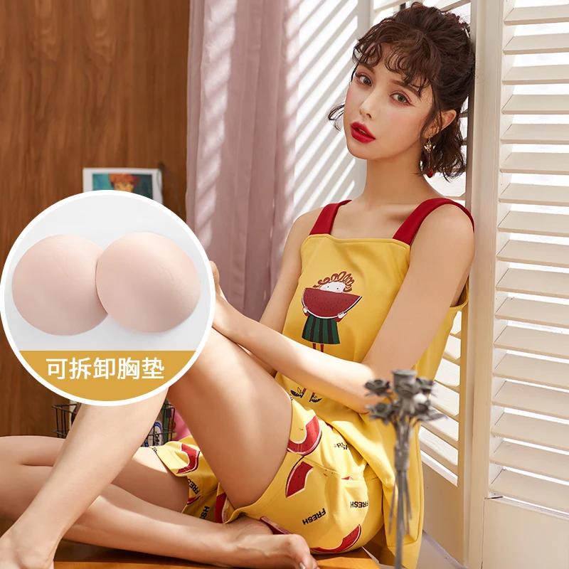 Женский Летний милый жилет из чистого хлопка комплект домашней одежды без