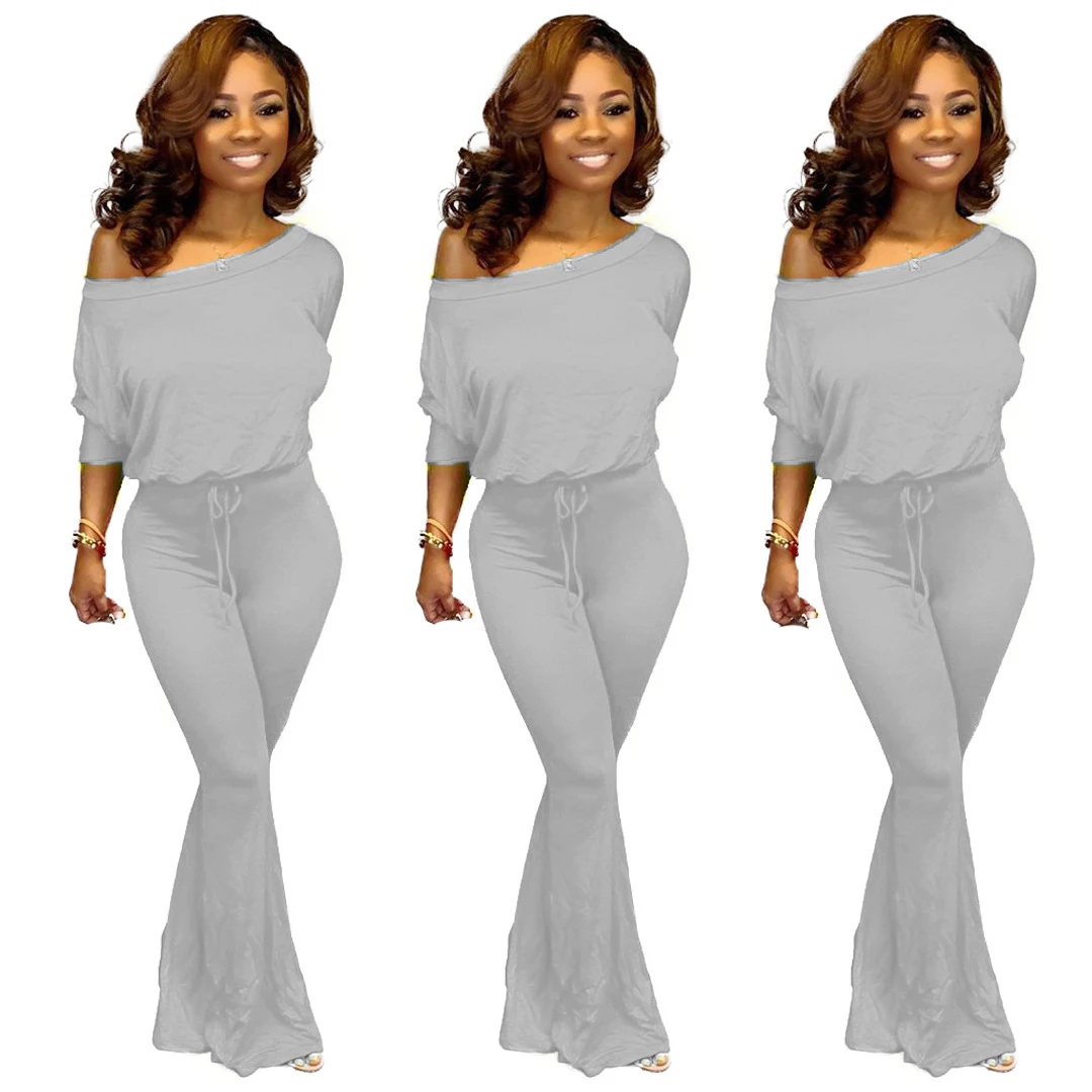 

Sexy Off Shoulder Long Sleeve Black Jumpsuit Women Spring Autumn Casual Loose Bat Sleeve Red Flare Jumpsuit Mamelucos Para Mujer