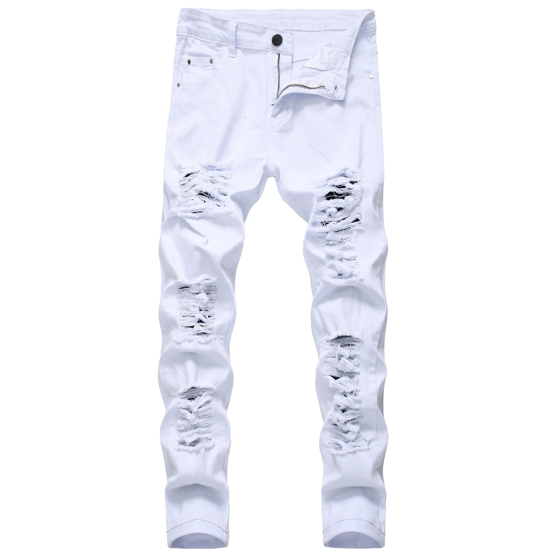

Джинсы мужские рваные из хлопка, повседневные облегающие брюки скинни, модные Стрейчевые брюки из денима в стиле хип-хоп, белые