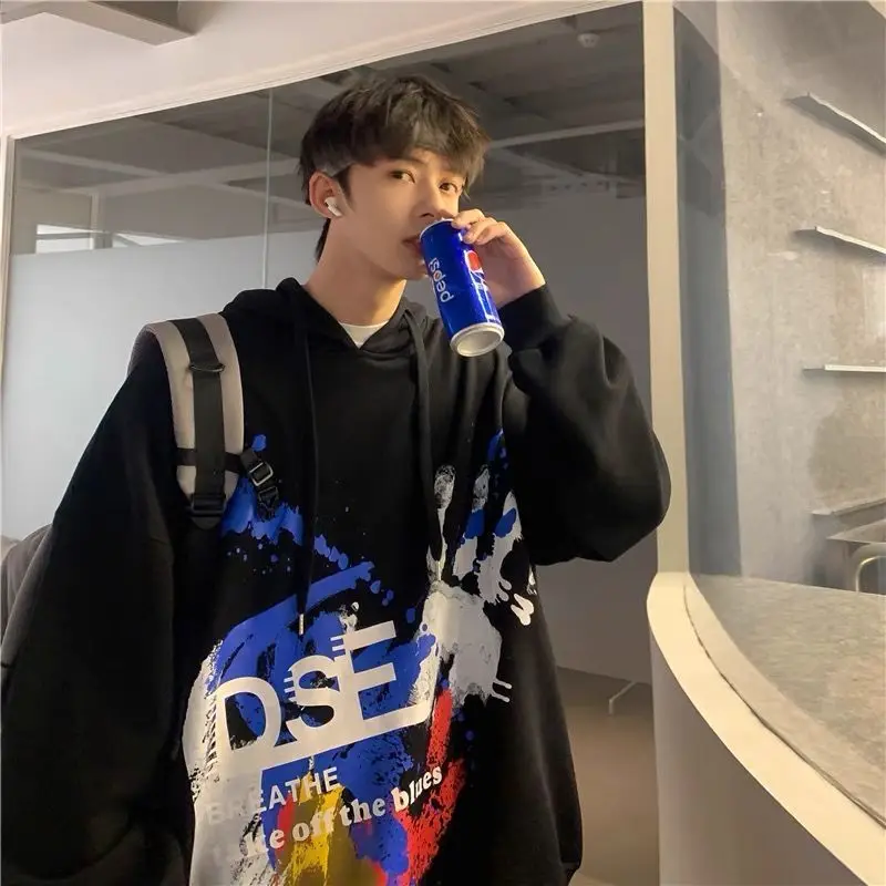 

American graffiti hoodies men streetwear Harajuku hip-hop oversized tops spring autumn loose all-match casual pullover jacket
