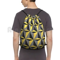 mustard yellow and gray geometric backpack drawstring bags gym bag waterproof minimalist polygons gray pale yellow