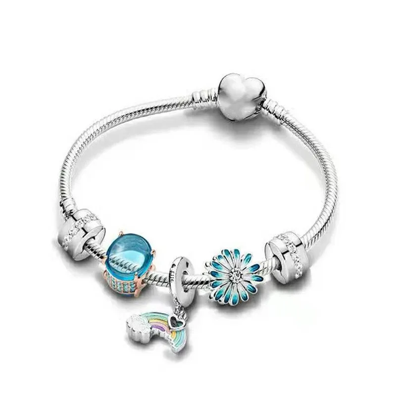 

2021 New 925 Sterling Silver Daisy Bracelet Suitable For Women's Wedding Party Gift Diy Jewelry