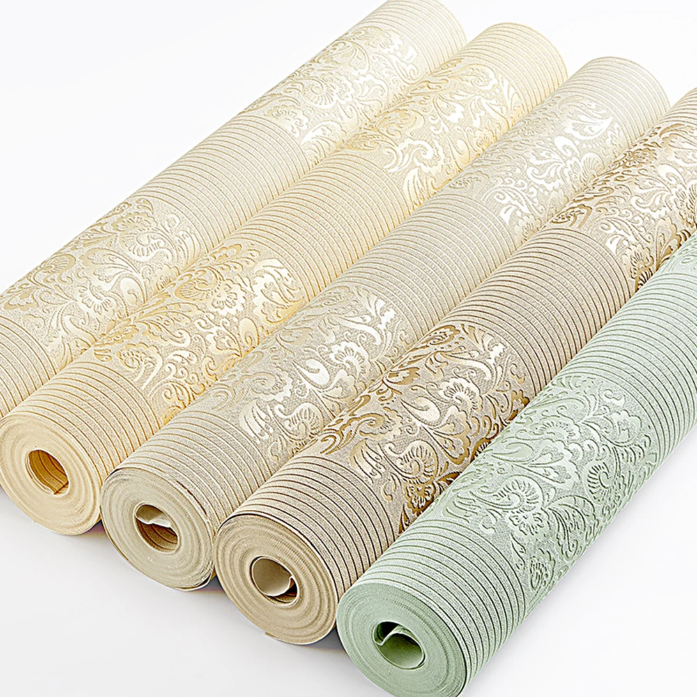 

Beige Yellow Embossed Texture Floral Striped Wallpaper Roll For Wall Bedroom Modern Luxury Wall Paper Home Decor Living room