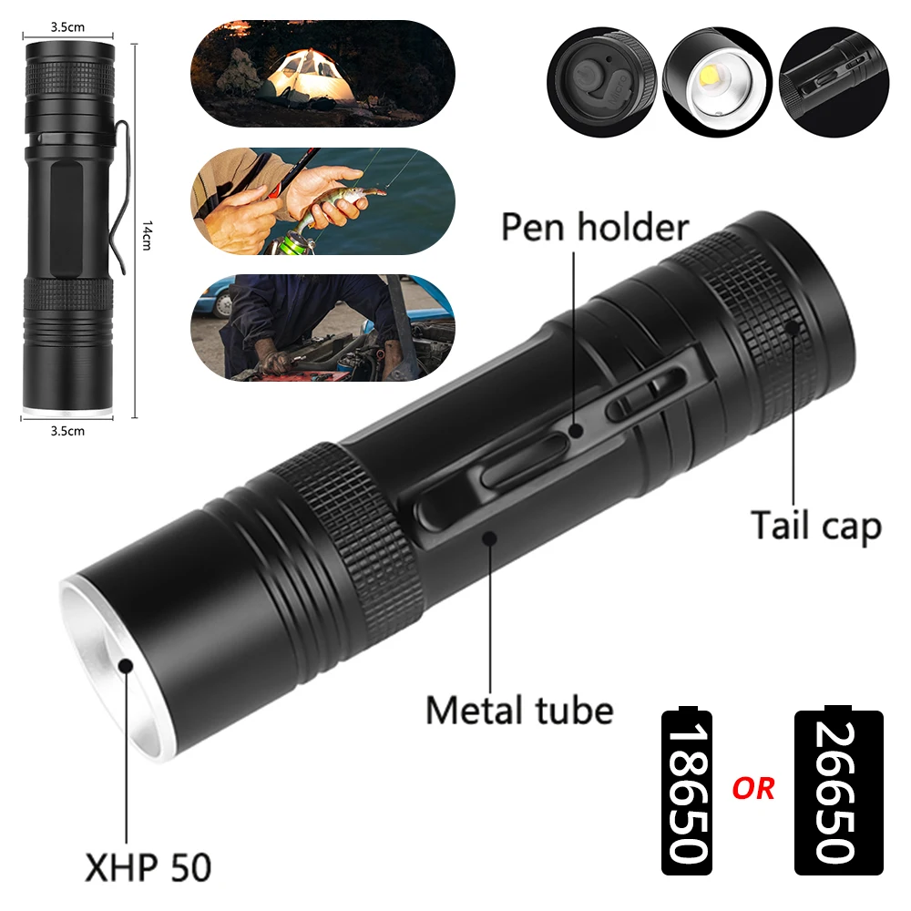 Самый мощный XHP90 Новое поступление светодиодный фонарик с usb зумом 18650 26650 USB Перезаряжаемый Аккумулятор VS XHP70/P50 походный фонарь