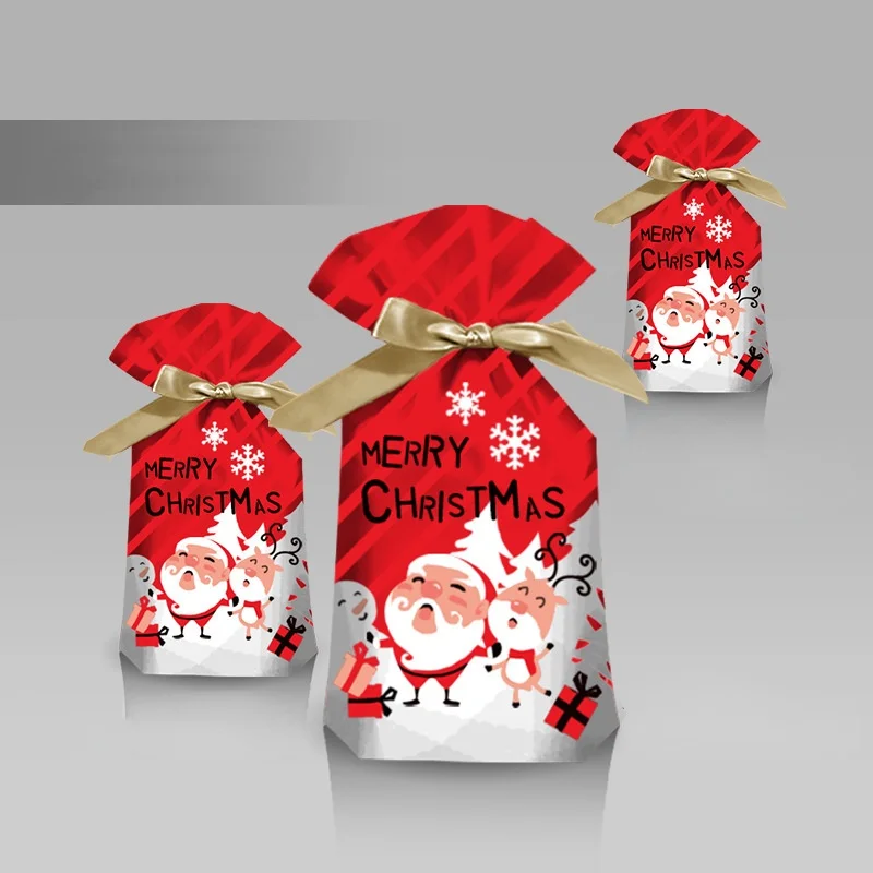 

New 50pcs/lot 23x34cm Christmas Drawstring Printed Gift Bag Biscuits Pastries Candy Display Packaging Bags Storage Bags Supplies