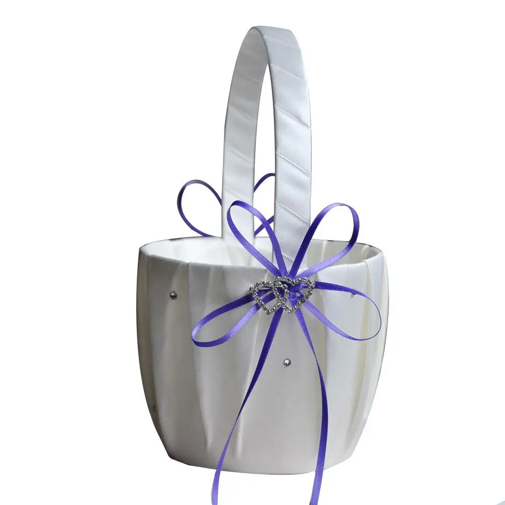 

HOT SALES!!! Double Heart Rhinestone Satin Ribbons Bowknot Wedding Flower Basket Home Decor