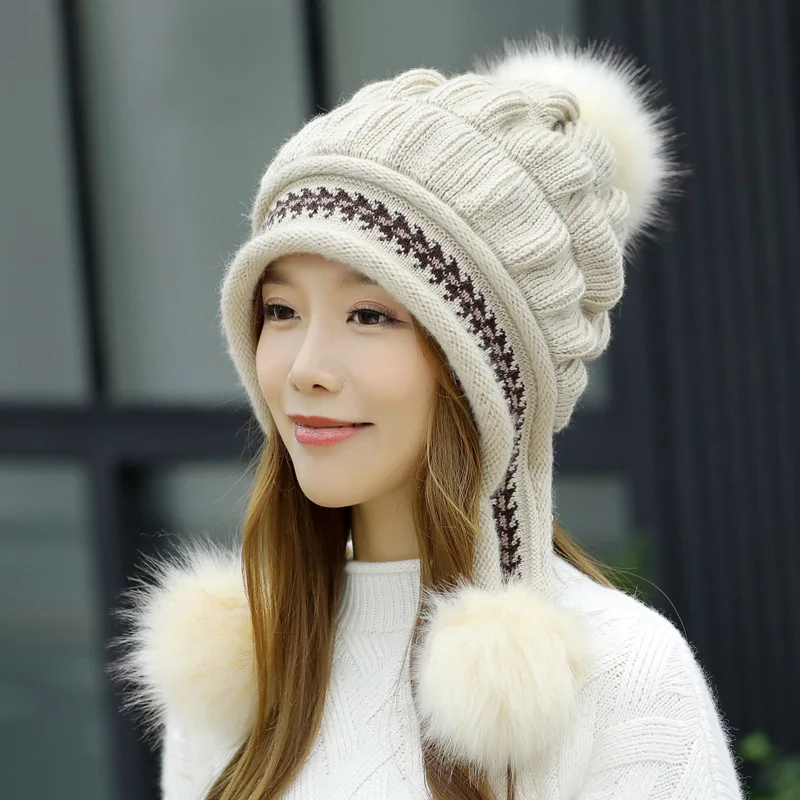 Корейский новый стиль, женская шапка, осенне-зимняя шерстяная шапка, тройная меховая шапка, открытая вязаная шапка, толстая вязаная шапка