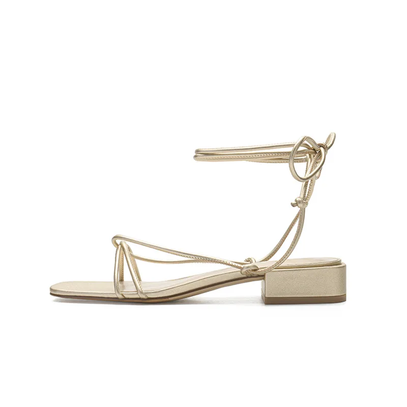 

Women 's Shoes Summer 2020 Simple Fairy Style Thick-heeled Women 's Bandage Square-headed Low-heeled Sandals Square Heel