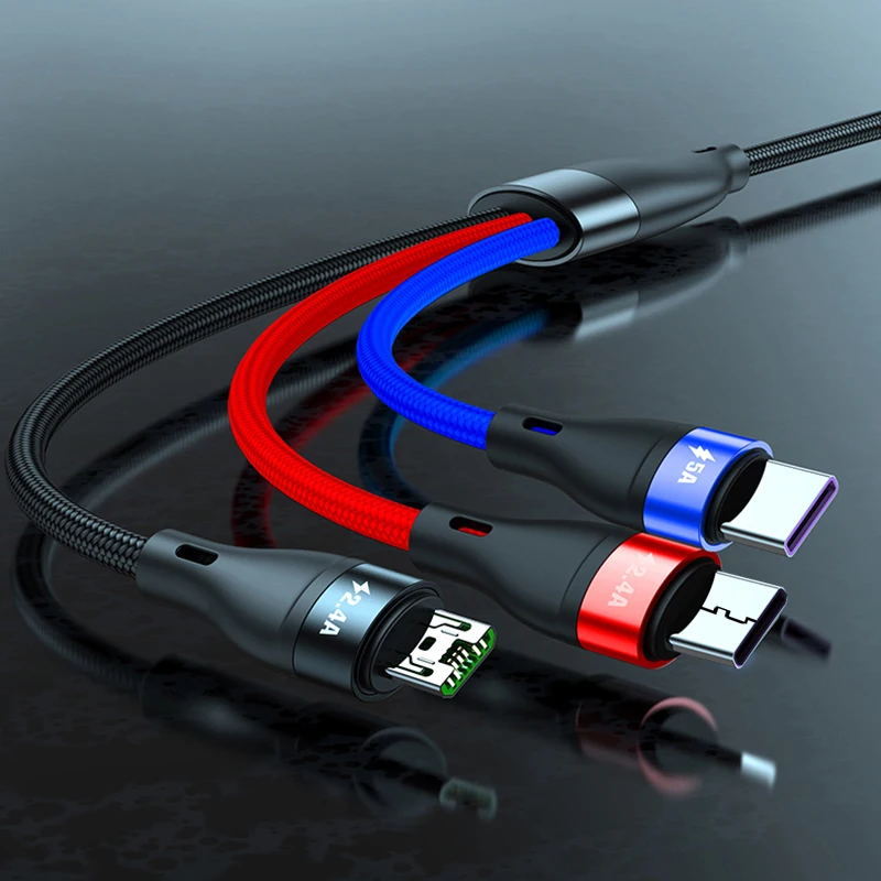 3 в 1 USB Type C Micro кабель для iPhone 8X7 6 6S Plus Samsung Nokia кабели быстрой зарядки Шнур