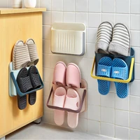 wall mounted shoe holder organizer folding shoe storage rack hanging shelf convenient adhesive shoe hanger bathroom organizer