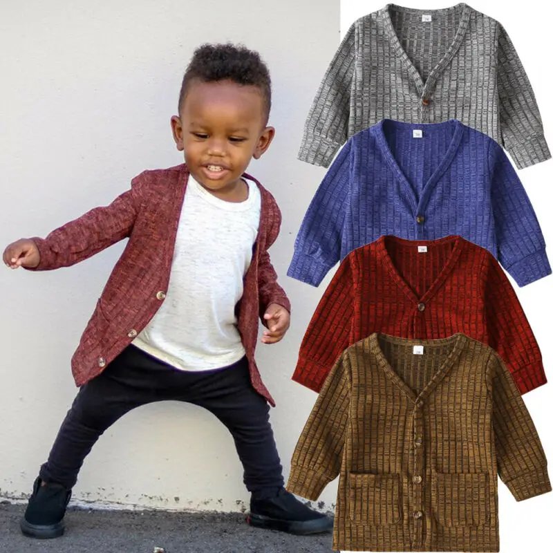 Повседневный вязаный кардиган для маленьких мальчиков и девочек вязаные свитера