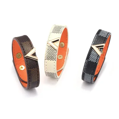 

Gold Metal V Women Adjustable Button Leather Bracelet