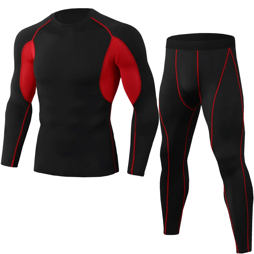 

NEW Men's tight fitness training suit elastic quick dress sleeve + trousers