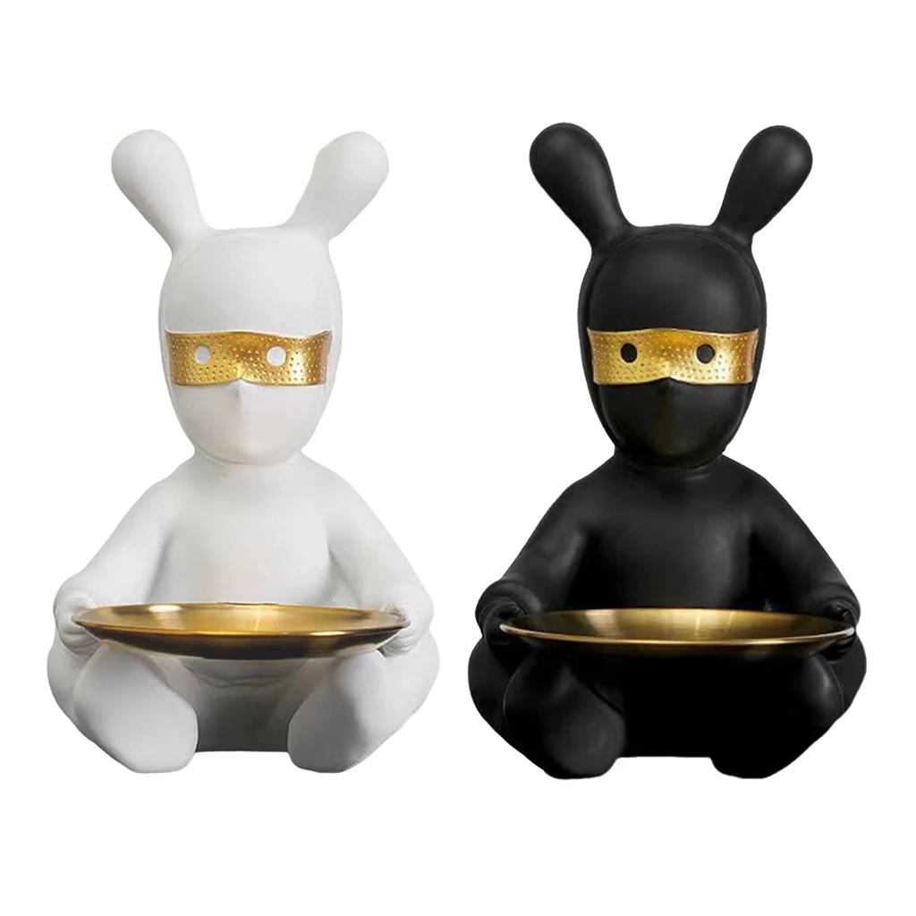 

Moden Rabbit Figure Resin Art Statue Storage Tray Fashion Style Sculpture Ornaments Home Decoration Tabletop Figurines