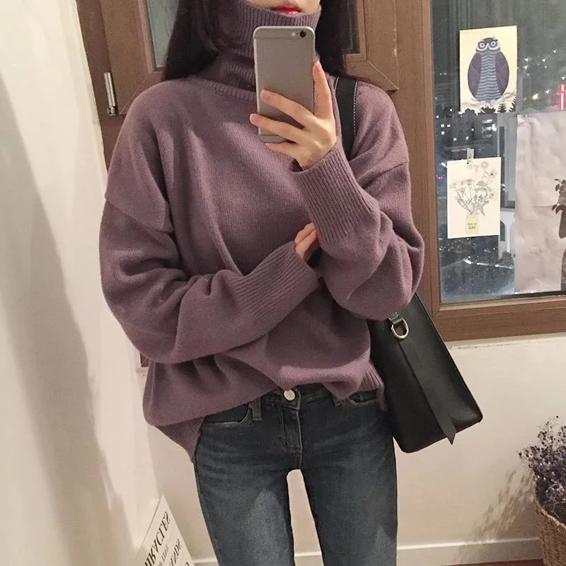 

New Turtleneck Winter Sweater Women Pullover Girls Tops Vintage Autumn Elegant Female Knitted Outerwear Warm Sweater Oversize