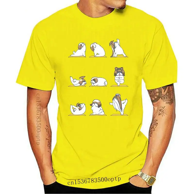 

New Funny Yoga Design Mens Tshirts Shih Tzu Fitness Exercise OM Black T Shirt Pure Cotton Brand 2021 Casual Print Tee Shirt Boy