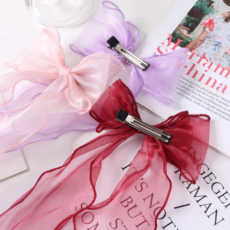 

FAMSHIN Cute Long Lace Ribbon Bow Hair Clip For Baby Girls Women Children Bow Barrette Hairpins Hairgrip Lovely Hair Accessories