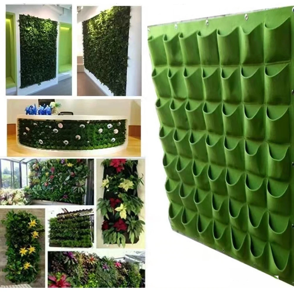 

72/64/49/25 Pockets Green Grow Bags Planter Vertical Garden Vegetable Living Garden Bag Seedling Wall Hanging Plant Growing Bags