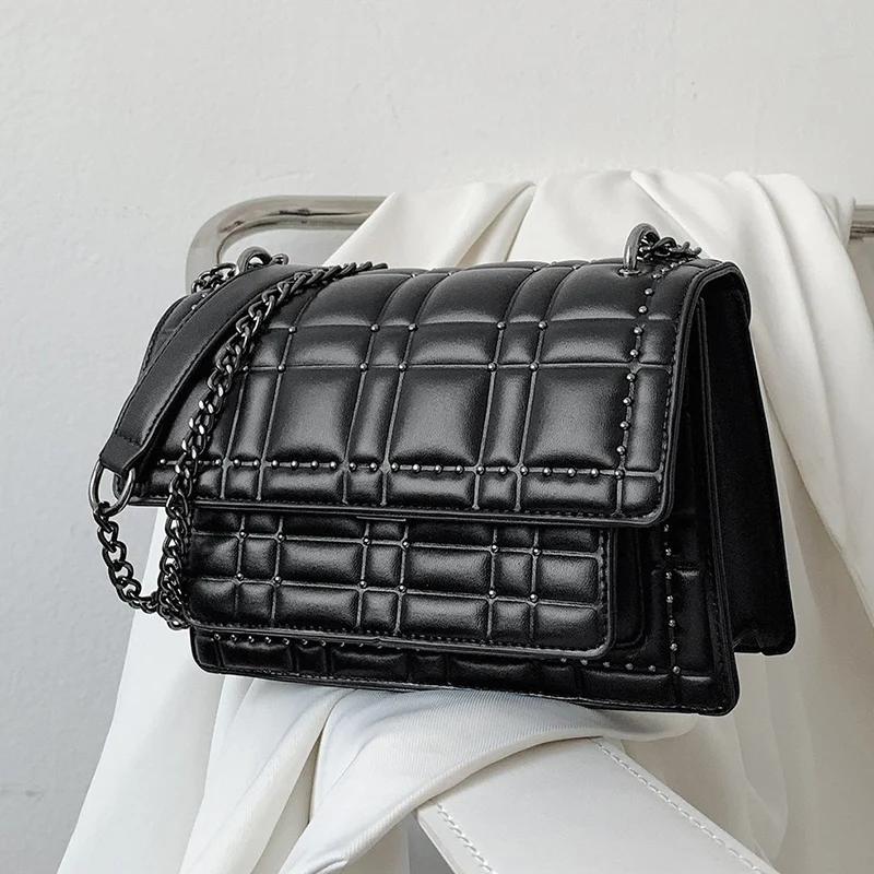

Luxury Pu Leather Black Crossbody Bags for Women 2022 New Spring Fashion Rivet Design Chain Shoulder Handbags Female Crossbody