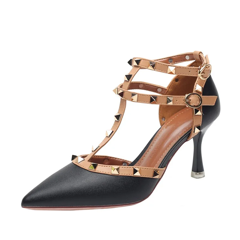 

Rivet High Heels 2021 New All-Match Pointed Willow Ding Pumps Stiletto Heel Buckle Strap Toe Cap