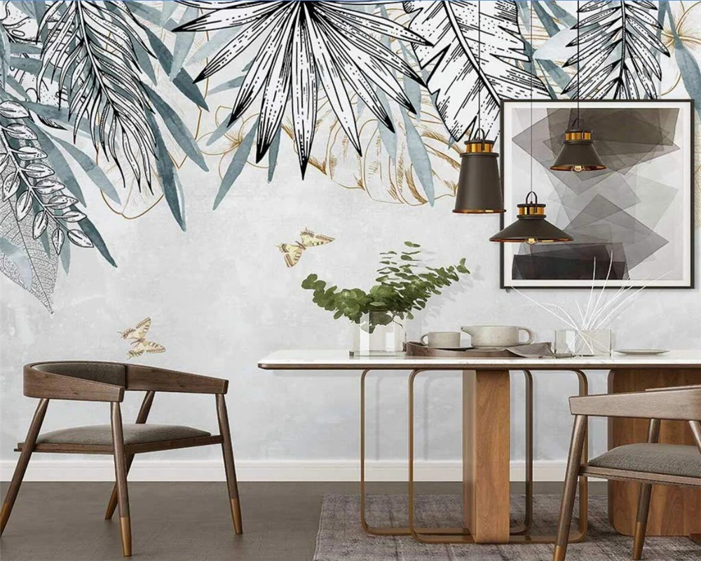 Настенные обои 3d абстрактные из бумаги с изображением тропических растений