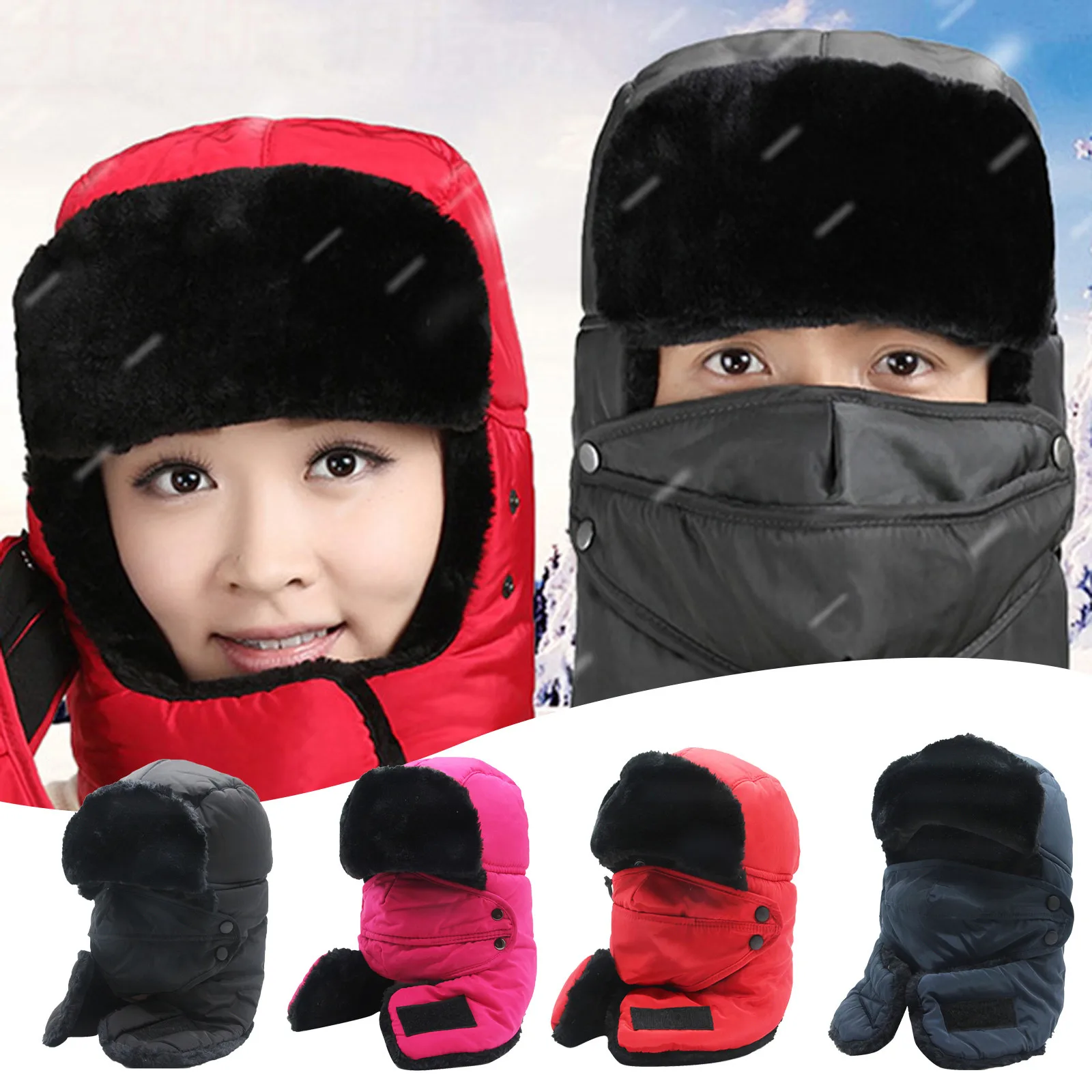 

Men And Women Thunderheads Hat Thickened Ear Protection Face Protection Cap Bonnet Windproof Thick Warm Snow Ski Winter Hat Cap
