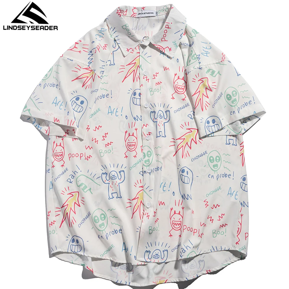 

Men's Shirts Hip Hop Oversize Graffiti Streetwear Hawaiian Beach Shirt 2021 Harajuku Summer Short Sleeve Casual Shirt Clothing