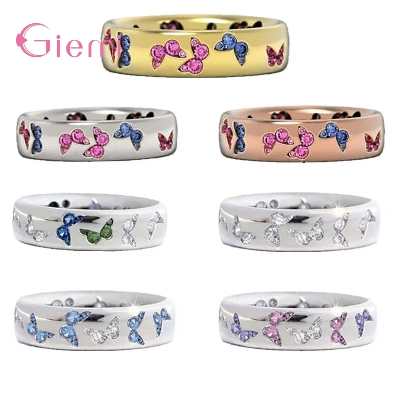 

Authentic 925 Sterling Silver Butterfly Image Round Finger Rings For Women Fashion Rings Jewelry Wedding Finger Rings