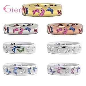 Подлинные кольца из стерлингового серебра 925 пробы с изображением бабочки, круглые кольца на палец для женщин, модные кольца, ювелирные изделия, свадебные кольца на палец