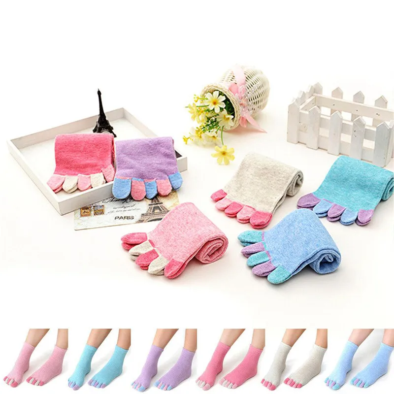 Носки женские нескользящие однотонные с пятью пальцами популярные массажные до