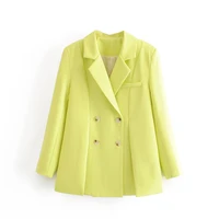 womens blazers womens new fashion temperament lime green suit collar double breasted loose fit long sleeve elegant blazer