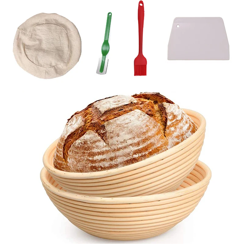 5pcs Round Rattan Wicker Dough Fermentation Sourdough Banneton Bread Basket Baking Tool Set Natural Proofing | Дом и сад